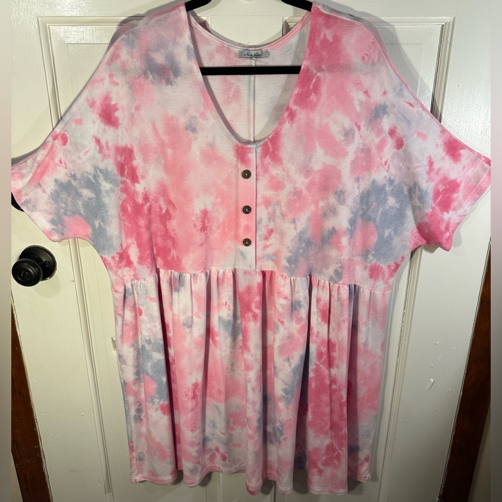 White Birch Short Sleeve Babydoll Pink Tie Dye Dress Women’s Size 2X